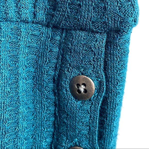 Teal Blue Waffle Knit Top, Raglan Sleeves, Tunic Length Soft & Cozy, Chaser, New - Picture 7 of 12